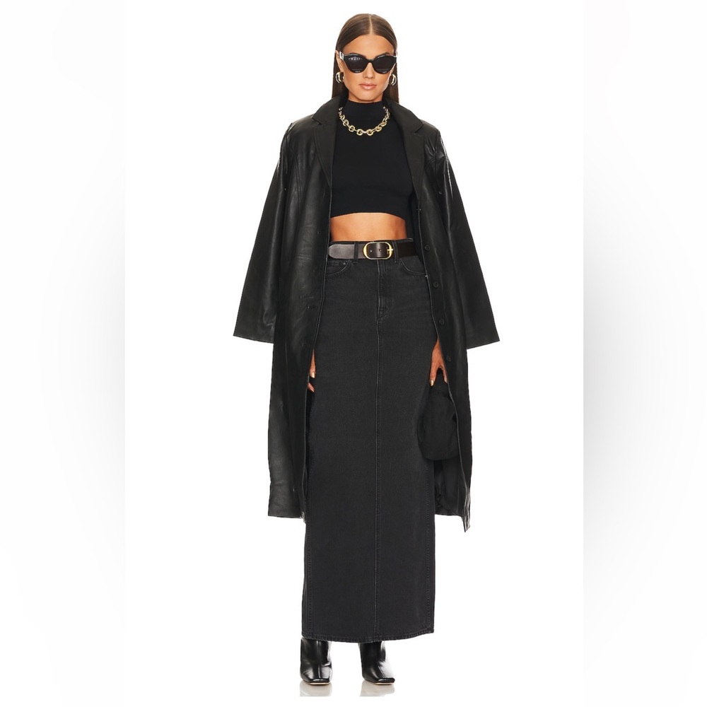 Black Denim Maxi Skirt w Back Slit